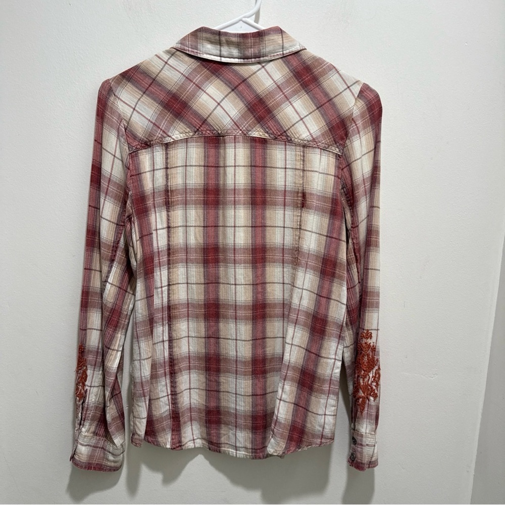 Sundance Zinnia Plaid Flannel Button-Down Shirt Women's Size 2 Embroidered Flaw - Picture 4 of 6